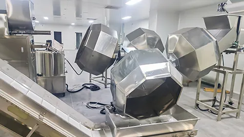 ماكينة تتبيل متعددة الرؤوس، مع حوض خلط وتغطية دوار